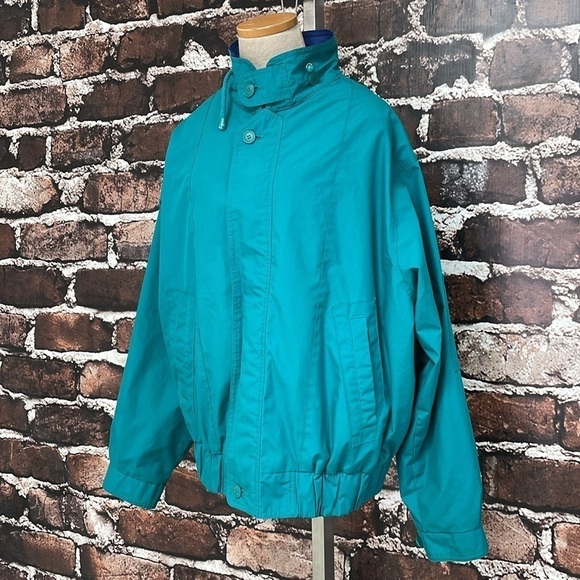 London Fog Windbreaker Women's Large Blue Teal Full Zip Jacket Arm Pocket - Picture 6 of 17